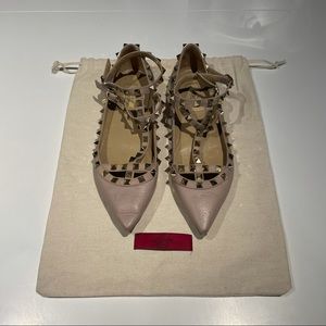 Valentino Rockstud Caged Ankle Strap Ballet Flats